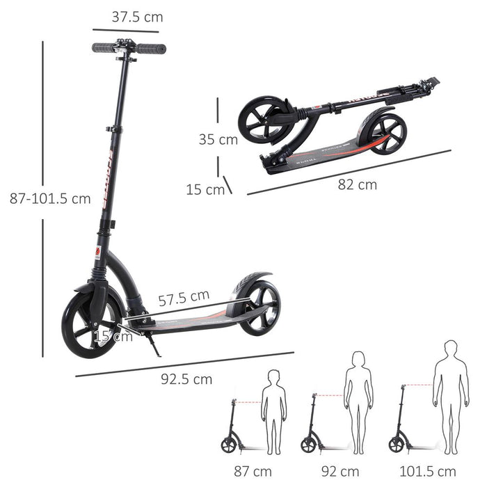 HOMCOM Folding Kick Scooter 2 Big Wheels Teens Adult 14+ Adjustable Ride On Black