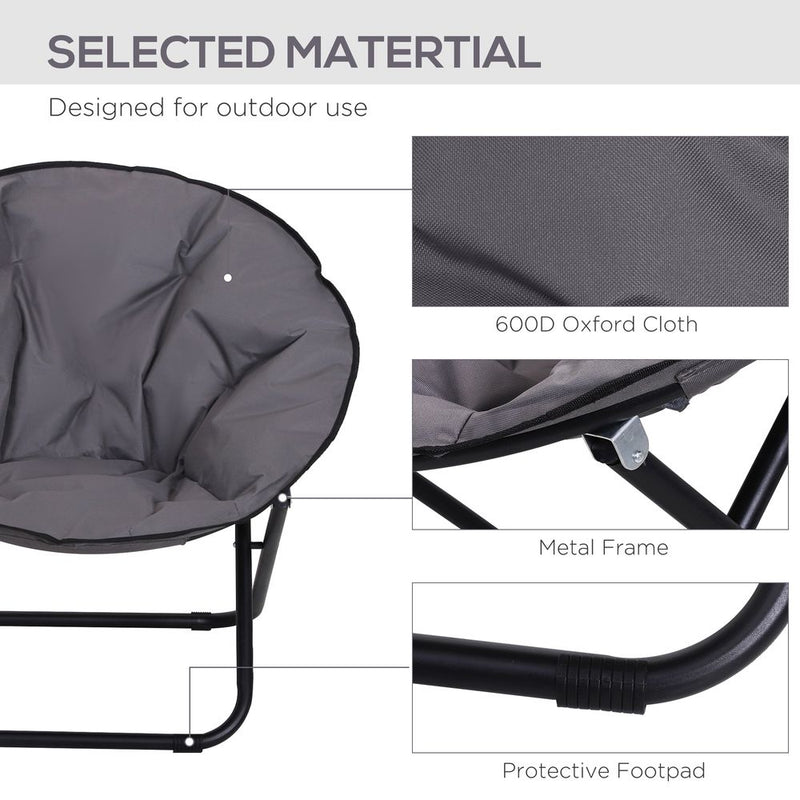Folding Saucer Moon Chair, Metal Frame, Oxford Cloth-Grey