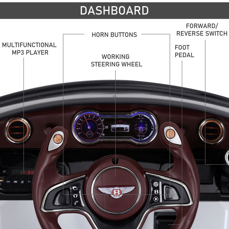HOMCOM Compatible Electric Kids Ride On Car Bentley GT 12V Battery Powered Toy Two Motors with LED Light Music Parental Remote Control for 3-5 Years White Bentley