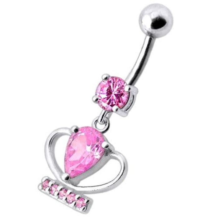 Silver Fancy Jeweled Cup Dangling Bar Belly Ring