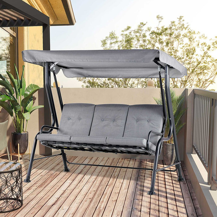 3 Seater Swing Chairs Thick Padded Seat Hammock Canopy Bench Bed - Grey