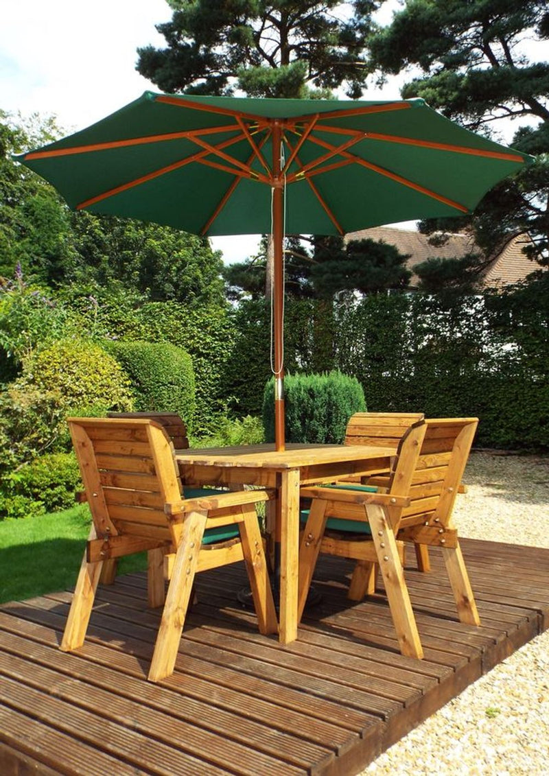 Premium Wood Outdoor Dining Set - 4 Seater Rect Table with Armchairs & 10 Year Guarantee