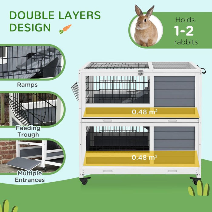 Premium PawHut Double Deckers Rabbit Hutch: Spacious, Slide-Out Trays, Feeding Trough