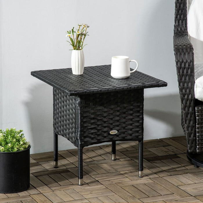 Premium PE Rattan Outdoor Coffee Table, Patio & Garden Black Side Table, High-Quality