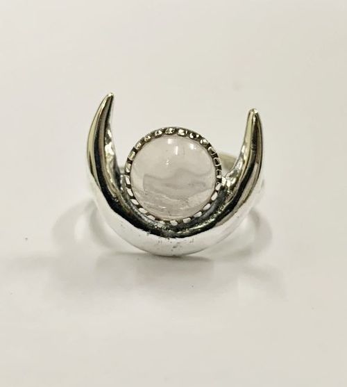 Halo Half Moon Ring, Rose Quartz