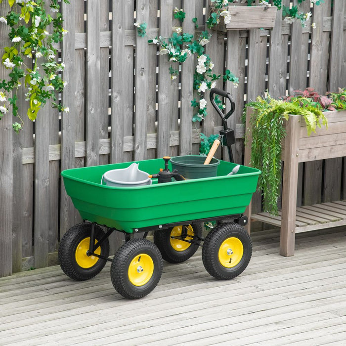 125L Garden Cart Heavy Duty 4 Wheel Trolley Wheelbarrow Green