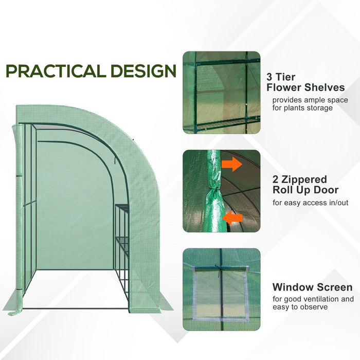 Walk-In Greenhouse PE Cover and 3-Tier Shelves, Green, 300x150x213 cm