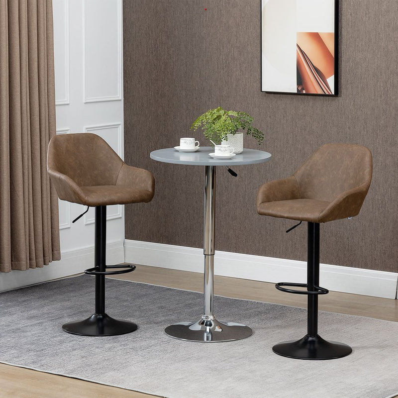 Premium Swivel Barstools: Set of 2, PU Leather, Steel Brown