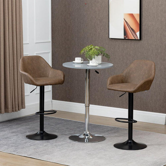 Premium Swivel Barstools: Set of 2, PU Leather, Steel Brown