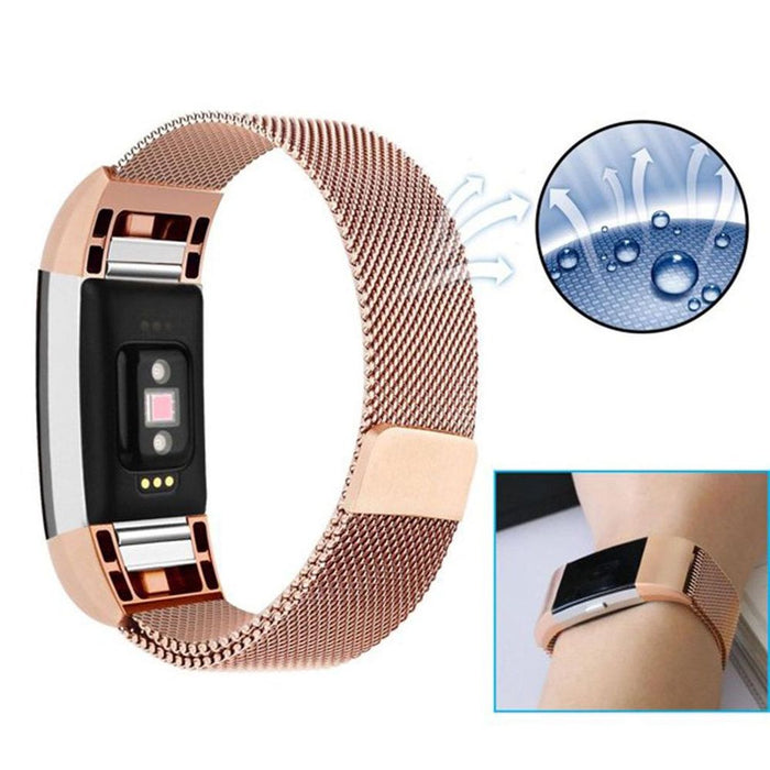 Aquarius Milanese Replacement Strap Band for Fitbit Charge2 - Rose Gold, High Quality