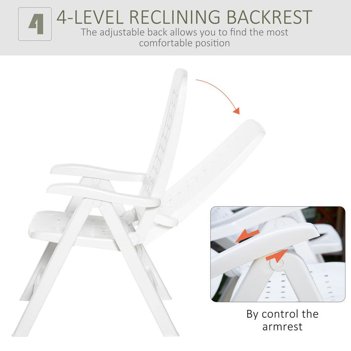 Portable 2-Pack Reclining Armchairs - Folding Dining Chairs, 4-Position Backrest, White