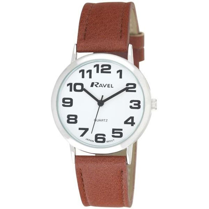 Ravel Men's White Dial Brown Leather Strap Watch - High Quality & Stylish R0105.32.1A