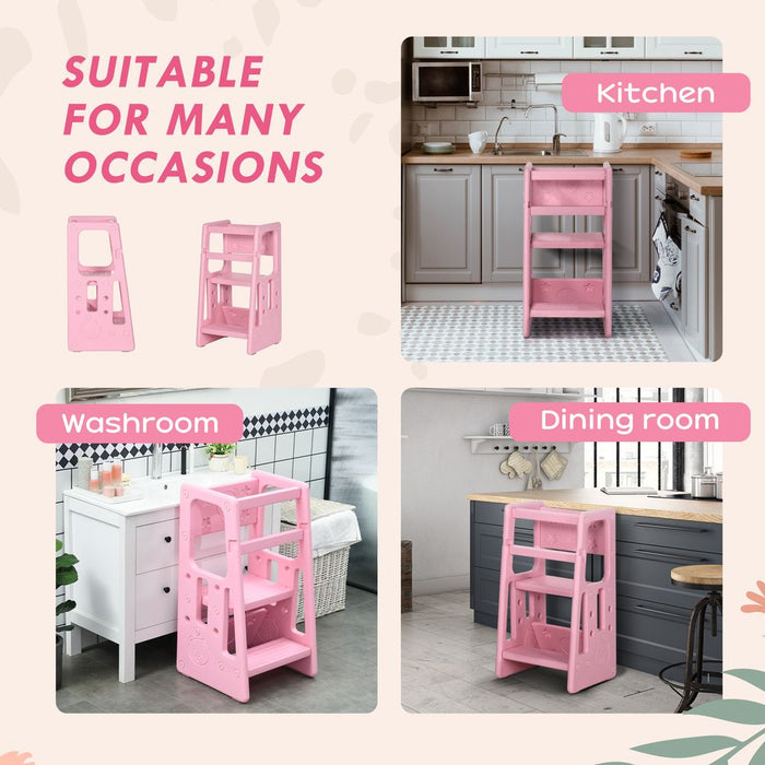 Premium Pink Kids Adjustable Step Stool - Safe & Sturdy Design - Ideal for Toddler Kitchen Use