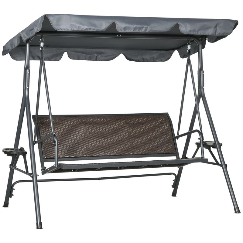 Outsunny 3-Seater Garden Swing Seat Bench | Adjustable Canopy | Rattan Seat