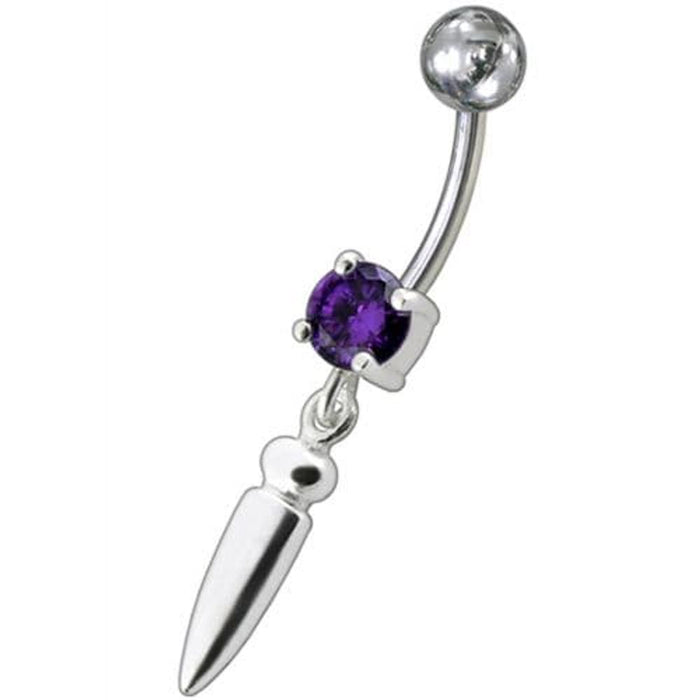 Silver bullet with Single Stone Fancy Jeweled Dangling Belly Ring