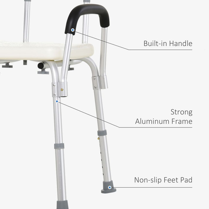 HOMCOM Adjustable Shower Chair, Shower Seat, Portable Medical Stool with Adjustable Back and Armrest for Mobility