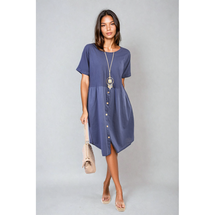 Short Sleeve Button Front Midi Dress