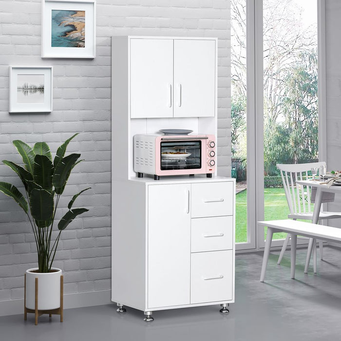 Premium Kitchen Buffet Storage, 2 Cabinets, 3 Drawers, 60x40x150cm, High-Quality White Finish