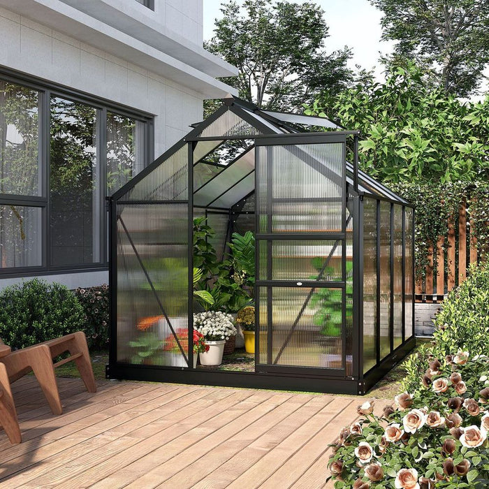 Polycarbonate Walk-In Garden Greenhouse Aluminium Frame w/ Slide Door 6 x 8ft