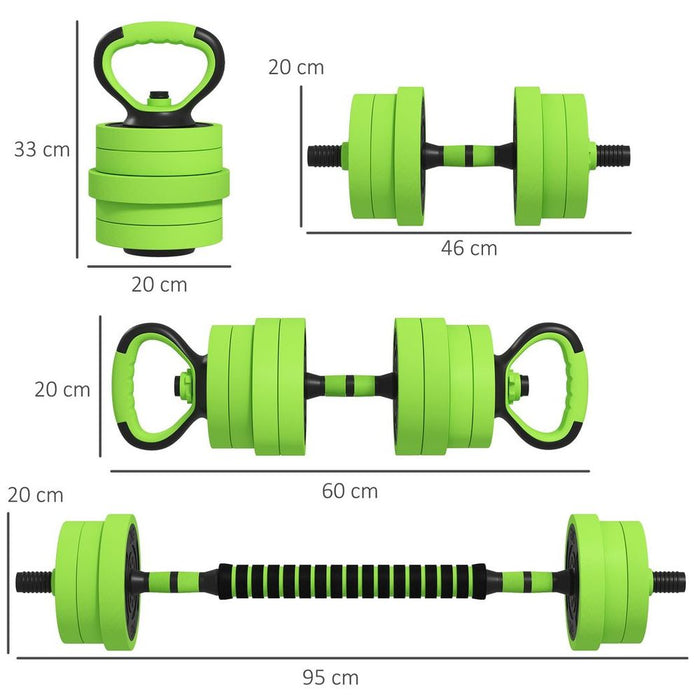 Ultimate 4-in-1 Fitness Set: Dumbbells, Barbell, Kettlebell, Push Up Stand, 20kg