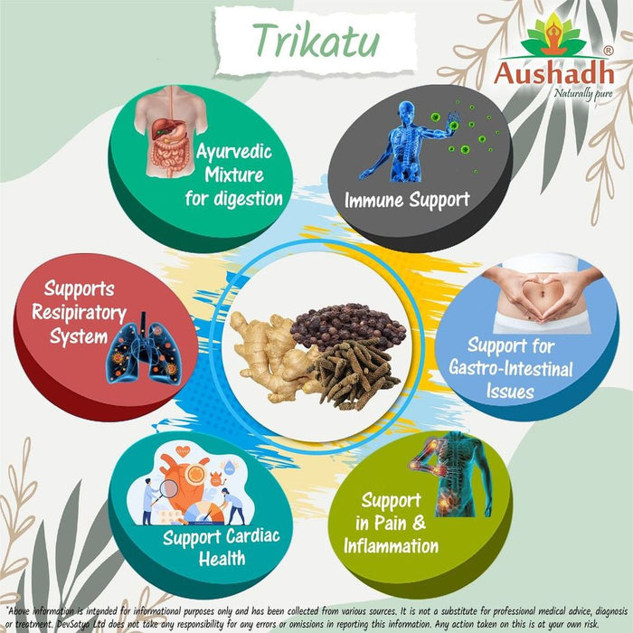 Trikatu Powder - Ayurvedic Digestive & Respiratory Aid with Long Pepper, Black Pepper, & Ginger - Promotes Weight Loss & Relieves Inflammation