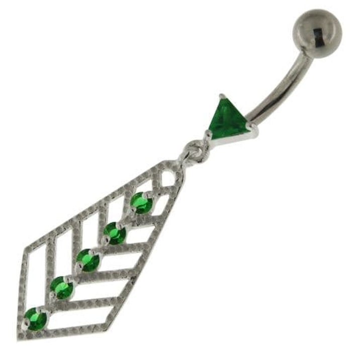 925 Sterling Silver Jeweled Arrow cut out Belly Button Ring