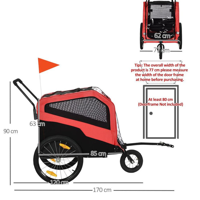 Premium 2-in-1 Dog Bike Trailer & Pet Stroller - Red