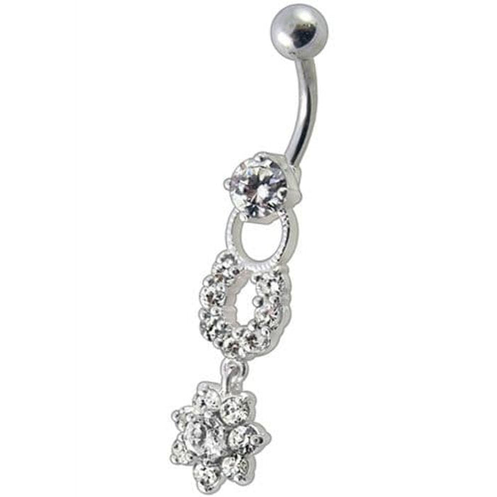 Fancy  Silver Star Round Shape Dangling Belly Ring