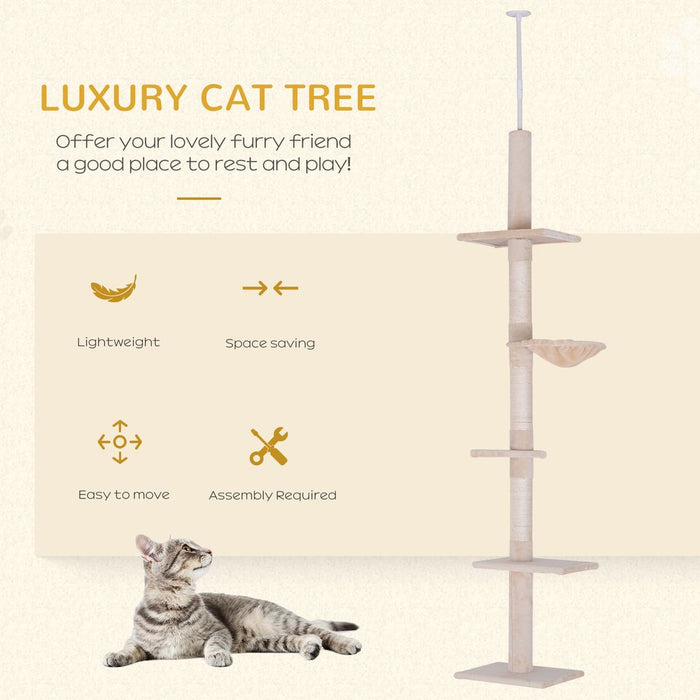 Luxury 5-Tier Cat Tree Scratching Post Tower - Floor to Ceiling