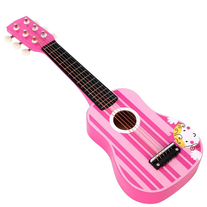 SOKA Wooden Pink Striped Guitar - Pretend Play Music Toy for Children - Ages 3+. High-Quality & Interactive Gift for Kids!