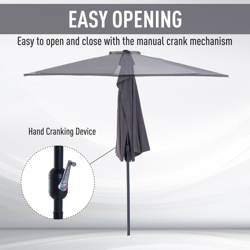 3M Half Round Umbrella - Grey Polyester/Aluminum. Perfect for Balcony or Small Garden. Durable & Easy to Clean.