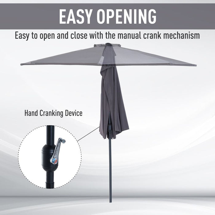 3M Half Round Umbrella - Grey Polyester/Aluminum. Perfect for Balcony or Small Garden. Durable & Easy to Clean.