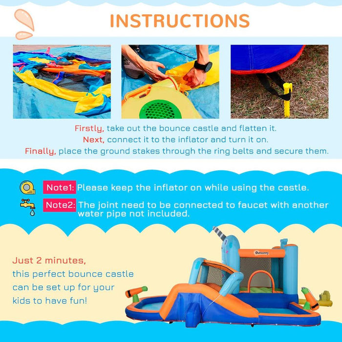 Outsunny Kids Inflatable Bouncy Castle w/ Inflator, Carry Bag