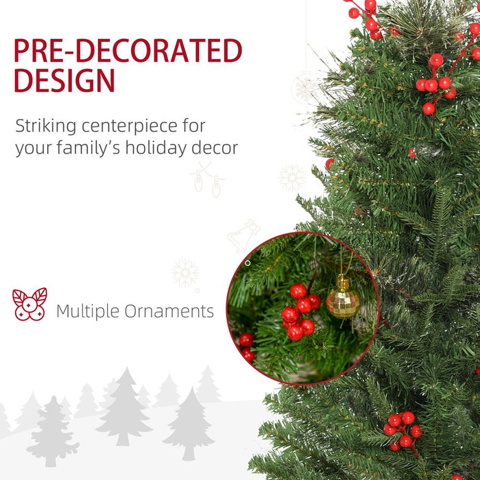 Sleek 5ft Artificial Christmas Tree, Pencil Shape, with Berries - HOMCOM