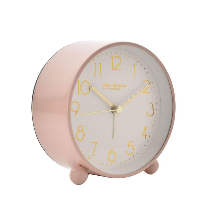 Stylish Blush Pink Metal Alarm Clock - Gold Foil Dial, LED Light & Snooze - 10.8cm