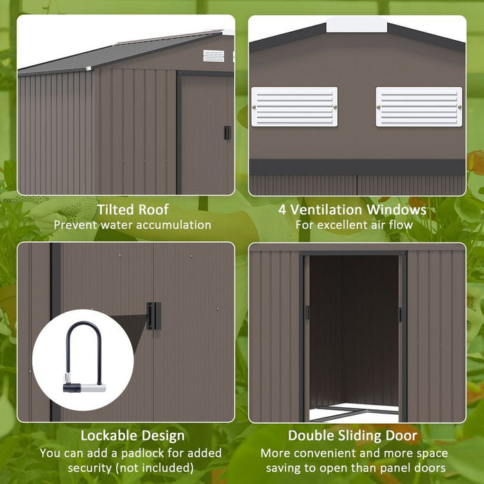 9 X 6FT Garden Shed Sliding Door Galvanised Metal - Brown