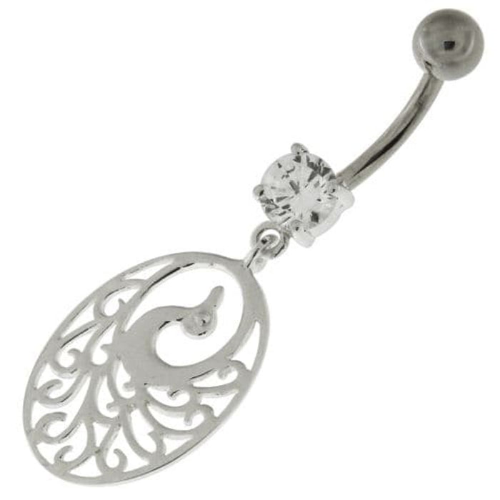 925 Sterling Silver Dancing Peacock Belly Button Ring