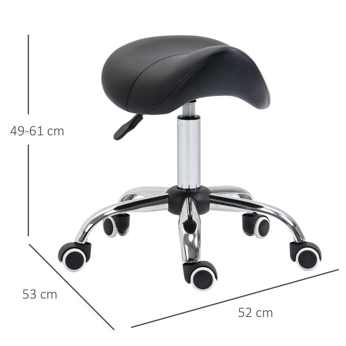 Multi-use PU Leather Saddle Stool w/ Adjustable Height, Padded Seat & 5 Wheels - Black