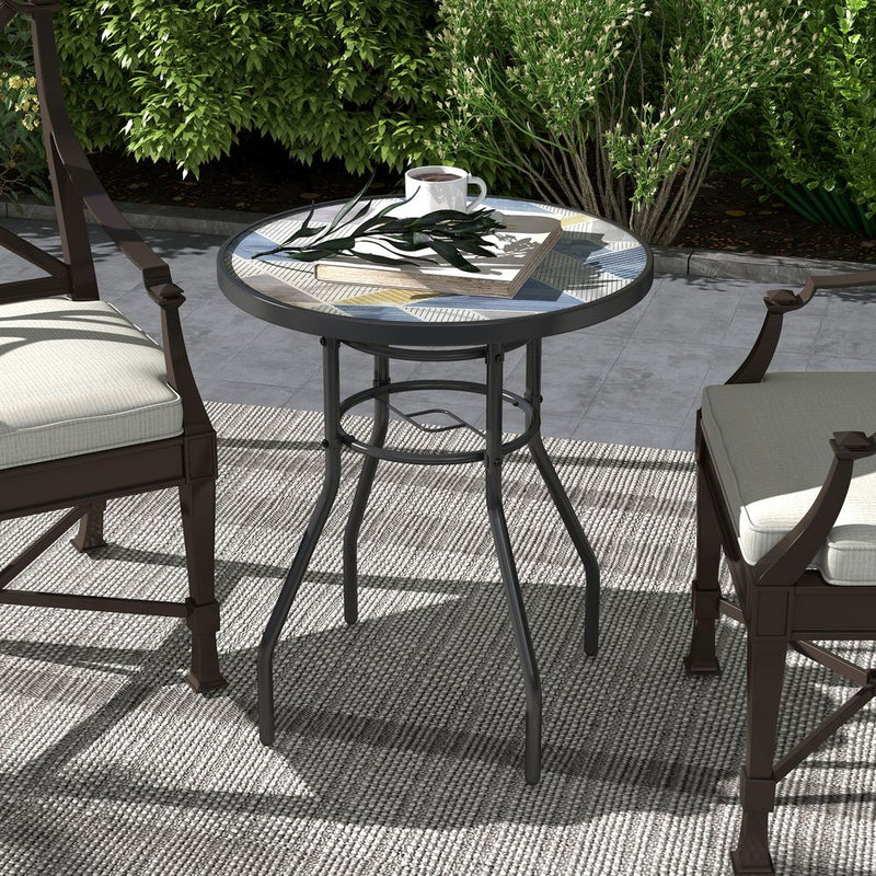 Gorgeous Multicolour Outsunny Garden Table: Glass Printed Design, Outdoor & High-Quality