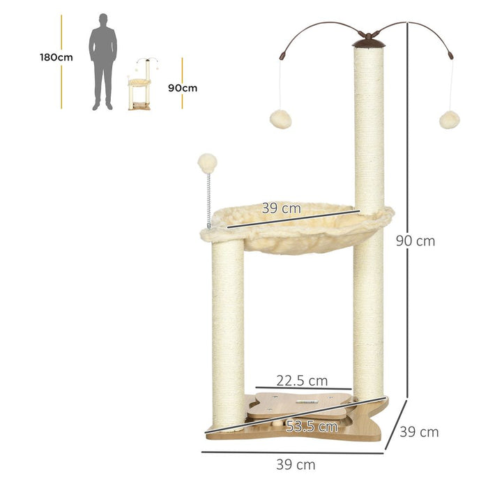 PawHut Cat Tree for Indoor Cats, Cat Scratching Post with Bed, Toy Ball - Beige