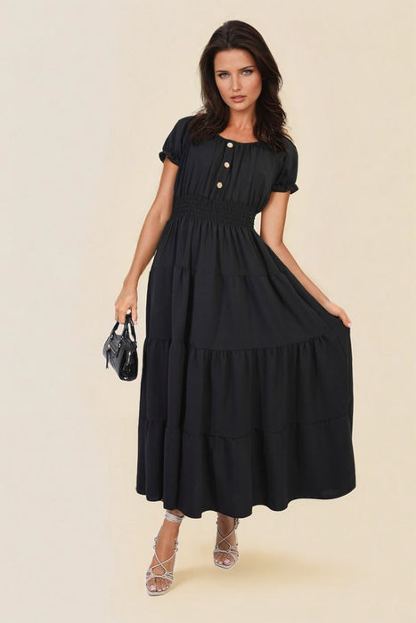 Emmy Smocked Waist Tiered Midi Dress - Elegant, Versatile, and Flattering Silhouette for Any Occasion