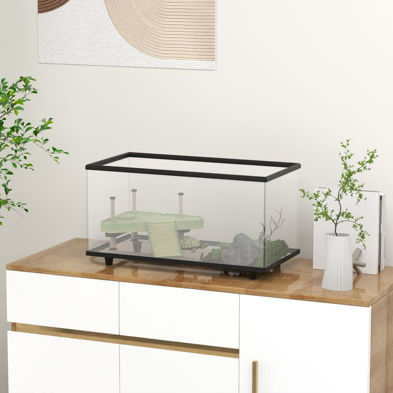 PawHut Turtle Tank 28L Glass Turtle Aquarium w/ Easy-Drain 45 x 25 x 29cm