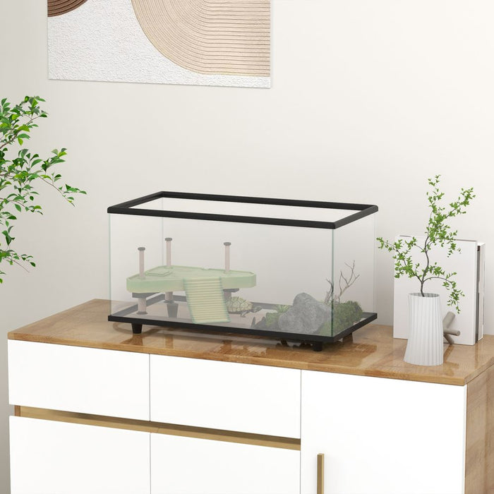 PawHut Turtle Tank 28L Glass Turtle Aquarium w/ Easy-Drain 45 x 25 x 29cm