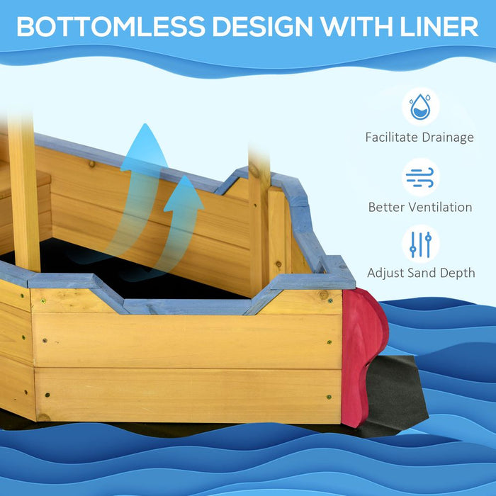 Kid's Wood Sandbox Pirate Sandboat w/ Canopy - Quality Outdoor Toy - Easy Storage - Durable - 103H x 160L x 70Wcm