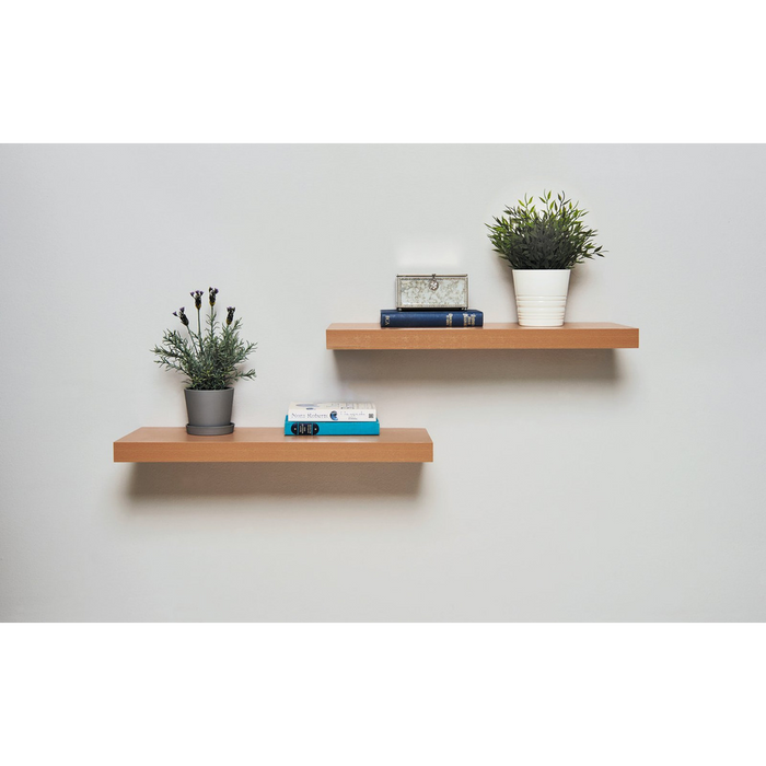 Premium Pack: 2 Light Oak Floating Shelves - Easy Install, Invisible Bracket - Neat & Modern - Perfect for Displaying