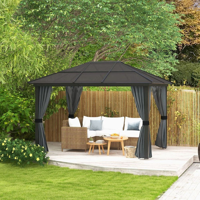 Premium Outsunny 3x4m Aluminium Hardtop Gazebo - UV Resistant & Privacy Curtains