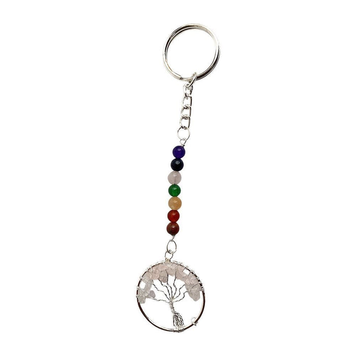 High-Quality Gemstone Tree of Life Keychain, Increase Abundance & Serenity