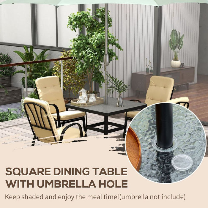 Outsunny Garden Dining Set, Glass Table, Umbrella Hole, Texteline Seats