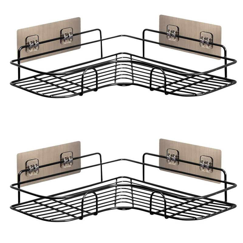 Space-Saving Black Corner Shower Caddy Set | Rust-Resistant | Nano Coating | Wall Mounted Adhesive | Set of 2