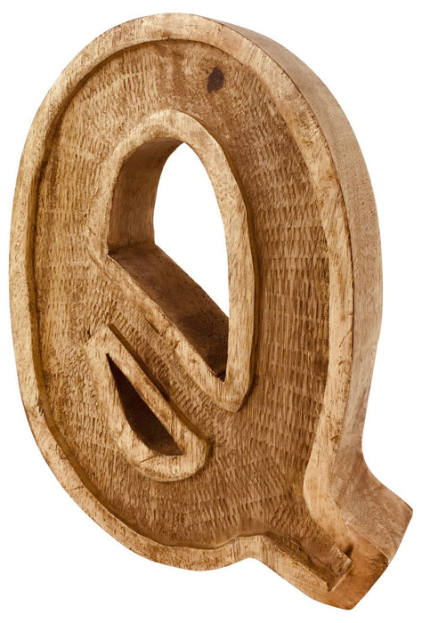 Rustic Hand Carved Wooden Embossed Letter Q - Perfect for Home Decor and Gifts